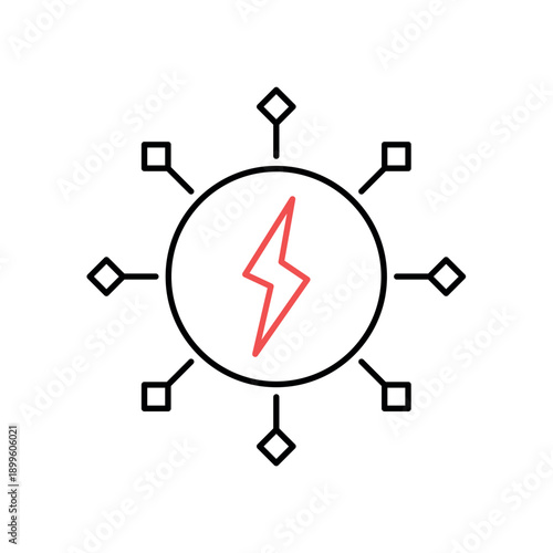 Icon a smart grid energy distribution network with lightning bolt, isolated against a clean background.