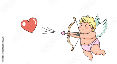 Chubby cartoon Cupid shooting love heart arrow illustration EPS10 Stock.eps