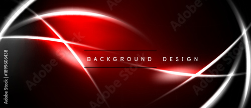 Abstract red background features bright white lines, curves. Modern design evokes energy, speed, technology. Minimalist aesthetic.