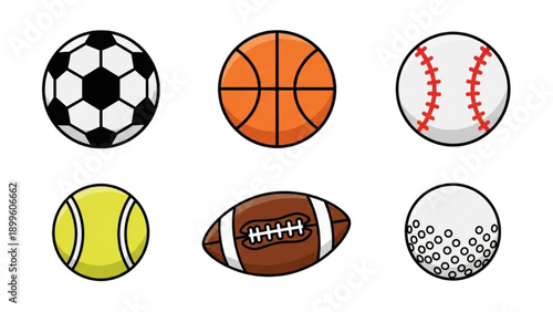 Collection of various sports balls arranged in two rows on a plain surface from a direct overhead viewpoint