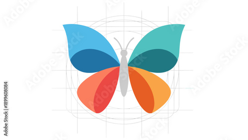 Modern Flat Butterfly Logo with Gradient Colors and Grid Overlay