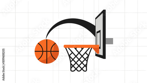 Basketball Shot Goal with Ball Trajectory on Grid Background