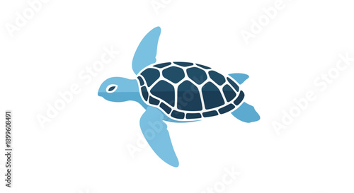 Stylized illustration of a vibrant blue sea turtle swimming gracefully, a charming icon representing marine life, ocean conservation, and aquatic ecosystems