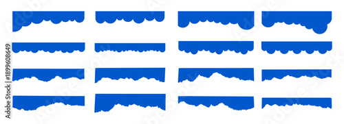 Web divider site simple clouds separator set. Fluffy curve edge header section. Blue border for banner, frame bottom, template