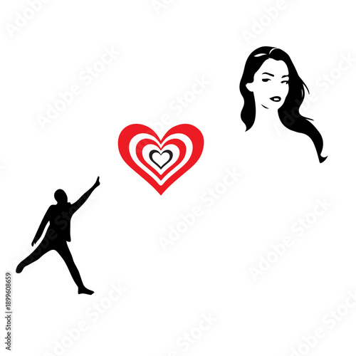 Eternal Attraction: An artistic composition capturing the essence of romance, with silhouettes of a man reaching for love embodied by a stylized heart.