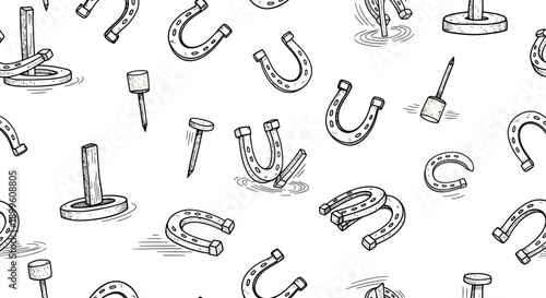 Creative Illustration of Horseshoes and Nails in a Playful Pattern for Graphic Design Projects
