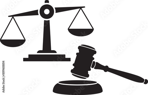 Scales of justice with a gavel symbols of law and legal proceedings