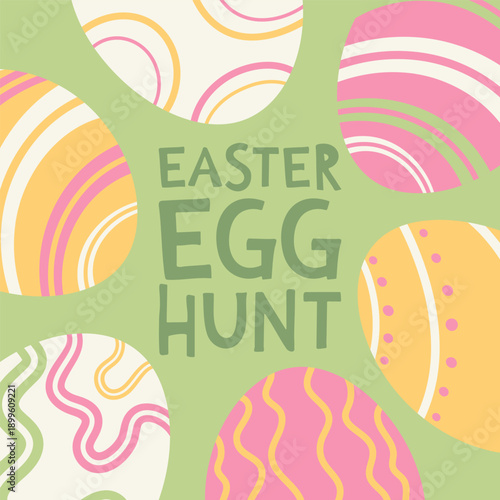 Colorful Easter Egg Hunt square Card with Patterned Eggs