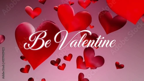 Animated closeup Be Mine Valentine text and motion romantic red hearts on Valentines day background 1
