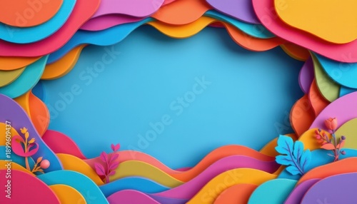 create a colorful and vibrant image featuring a wavy background with paper cut style, place a clear and distinct subject at the top of the frame