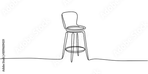 self drawing of continuous line draw. bar stool. Equipment at night club or bar for stand up comedian performance. Full length one line, minimal.