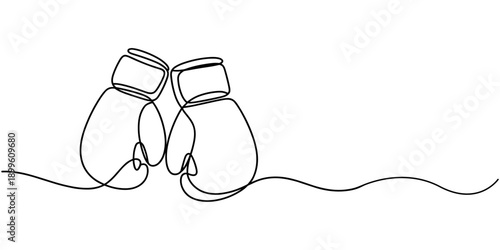 Boxing gloves illustration with line style design. Boxing glove in one continuous single line art drawing style. Boxing gloves line. one line continuous draw.