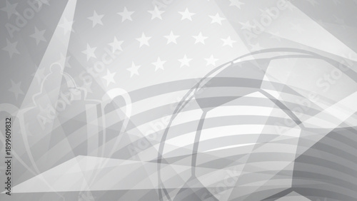 A soccer-themed background with the USA flag, featuring a soccer ball and trophy in shades of gray.