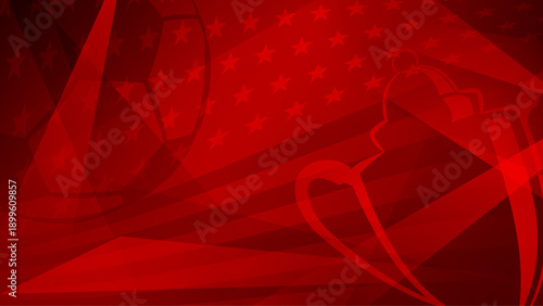 Vibrant red background with soccer ball and USA flag stars, dynamic geometric shapes.