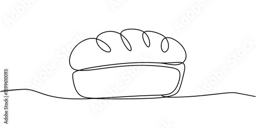 Minimalist continuous one line drawing of a fresh sliced bread loaf, bread continuous one line drawing, bread one line drawing, Sliced wheat bread one line continuous drawing. one line Icon drawing,
