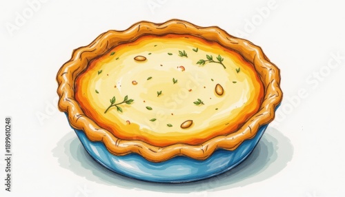 subject: chicken pot pie copy space: art style: watercolor positioning: centered optimization: photo use avoiding: trademarked terms, specific names, unnecessary words.