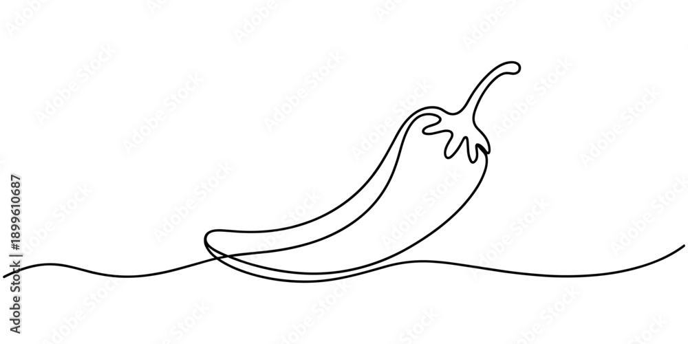 Obraz premium Continuous line drawing of chili pepper. Single line vector illustration of chili pepper. Editable line.