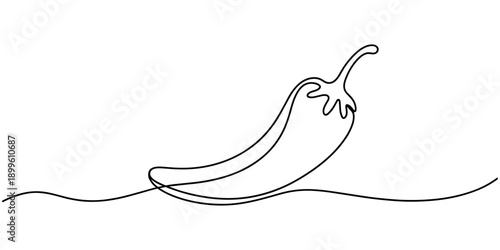 Continuous line drawing of chili pepper. Single line vector illustration of chili pepper. Editable line.
