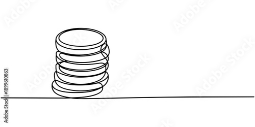 Coins stack continuous one line drawing. Coins money in simple linear style. Coins money symbol of financial success and investment business. Money concept. Vector illustration.