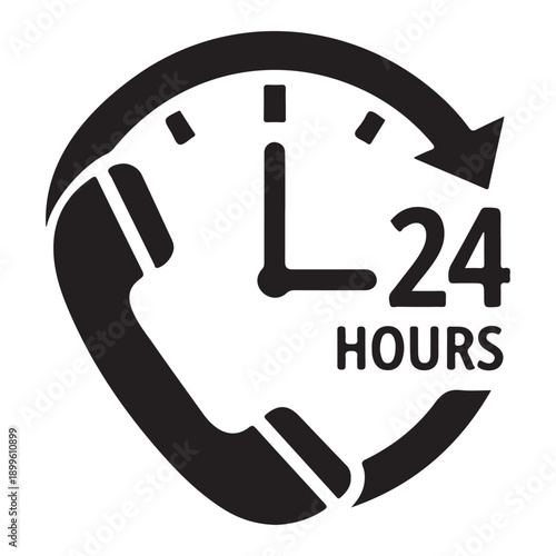 24 hour customer service icons with phone and clock assistance, call center, emergency support