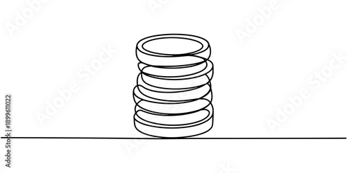 Coins stack continuous one line drawing. Coins money in simple linear style. Coins money symbol of financial success and investment business. Money concept. Vector illustration.