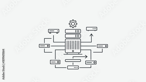 Network server connection diagram with configuration gear icon