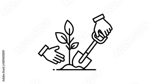 Outline icon of hands planting a plant with a shovel