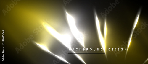 Abstract golden light flares over black background. Bright streaks create dynamic visual effect, modern design element.