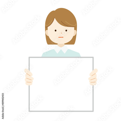 フリップボードを持って説明する女性の上半身イラスト　解説・プレゼン・案内02