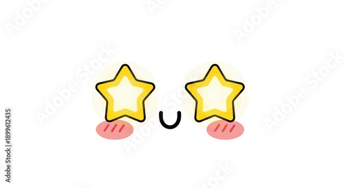 Cute cartoon face with big yellow star eyes, a small smile, and pink blush on a white background, expressing adoration or excitement.