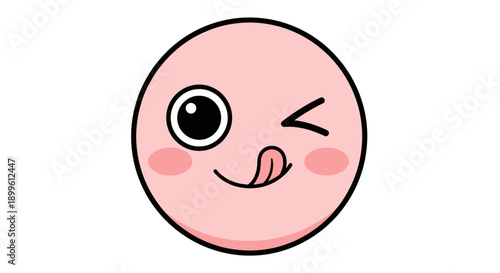 A playful pink winking emoji with its tongue sticking out and rosy cheeks.