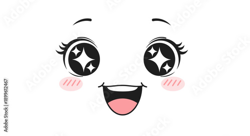 A happy, excited anime cartoon face with sparkling eyes and rosy cheeks.