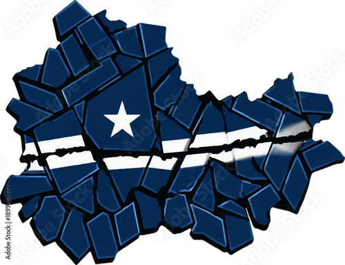 Fragmented Landmass Shape with Abstract Blue and White Star Banner Graphic