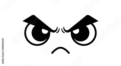 Stylized black and white illustration of an angry cartoon face with furrowed brows and a frown.