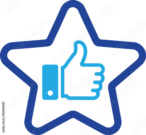 Thumbs up in star icon. quality rating, best choice, customer satisfaction. vector illustration