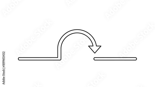 Curved arrow jumping a gap between two horizontal lines