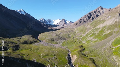 mountain gorge. mountain plateau. snow-capped rock peaks