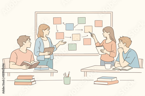 Young adults collaborating in a diverse classroom setting