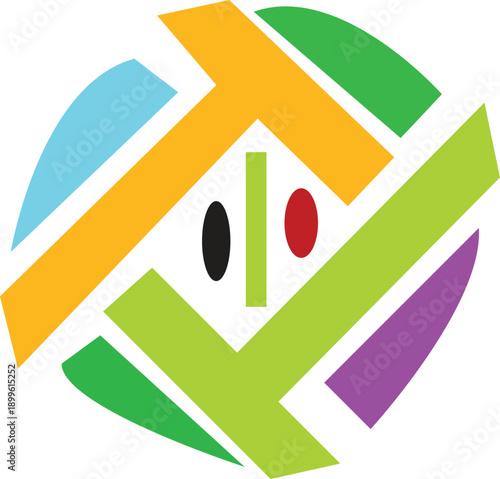 Modern Geometric Colorful Shape Vector logo with Center Abstract art, creative Symmetric Design.