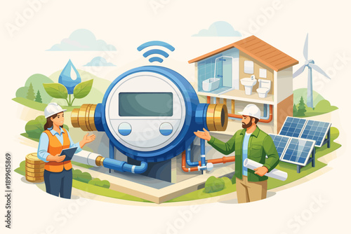 Smart home energy system integration with male and female engineers