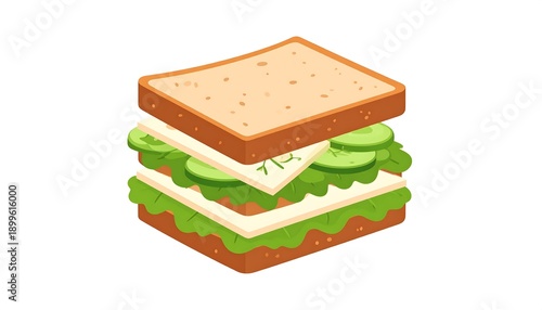 A cartoon-style sandwich with two slices of bread and various fillings