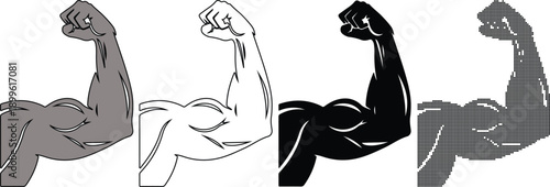 Flexed Arm Muscle Strength Vector Icon Set