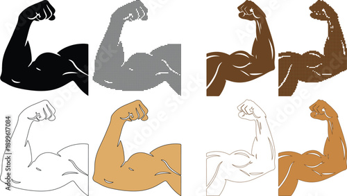 Arm Biceps Muscle Variation Vector Icons