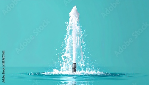 Water jet fountain in ocean waves.