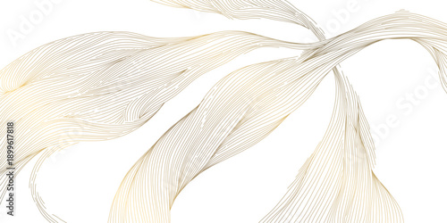 Elegant gold line wave pattern, white background, abstract wavy curves, smooth flowing design. Luxury vector illustration, Japanese ornament, modern geometric shapes, premium wallpaper, cover.