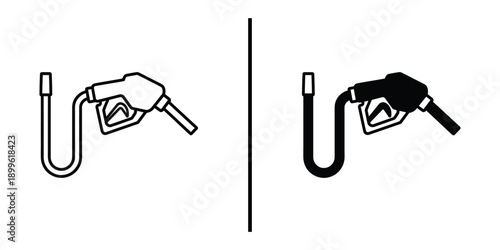 A hand holding a gas pump nozzle in both black and white illustrations side by side