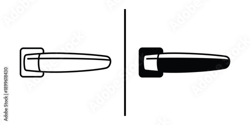 A graphic illustration of two door handles in different colors on a white background