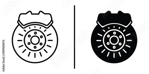 A simple line drawing of a brake disc in two contrasting styles on a white background