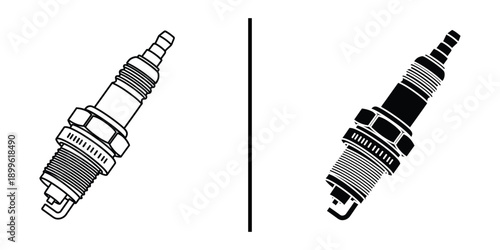 A comparison of two spark plugs side by side on a white background