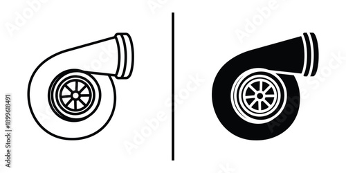 A detailed illustration of turbochargers in black and white on a clean background